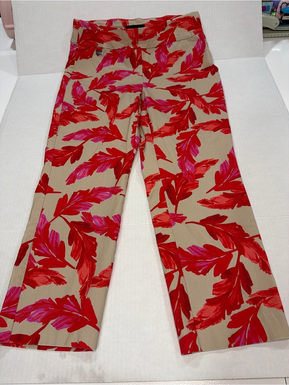 Premise Beige Chinos with Red & Pink Leaf Print